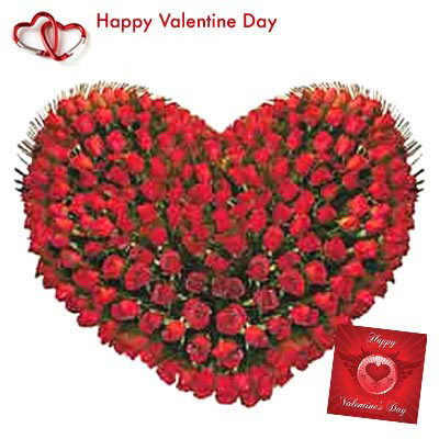 Heart with Love - 150 Red Roses Heart Shape Arrangement + Card