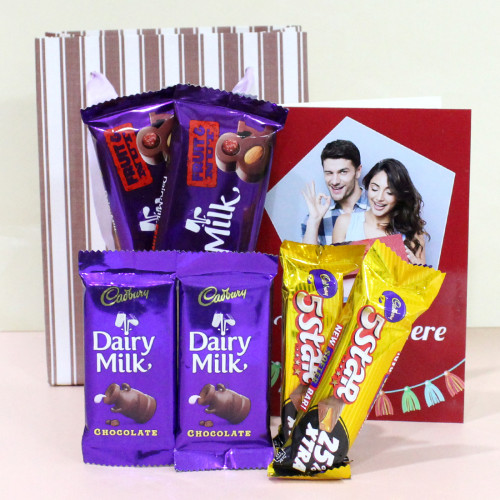 Chocolaty Memories - 2 Dairy Milk Fruit and Nut, 2 Dairy Milk, 2 Five Star, Personalized Card and Bag