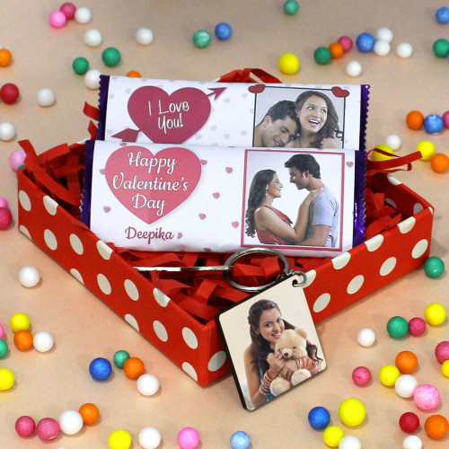 Personalized Chocolate with Keychian - 2 Personalized Dairy Milk Fruit n Nut, Photo Keychian and Premium Box (P)