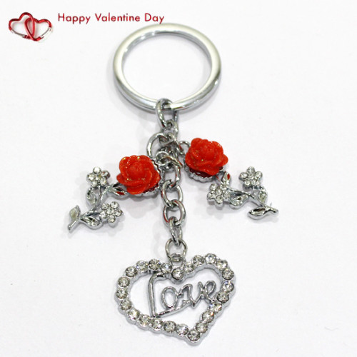 Metal Love Keychain With Diamond & Valentine Greeting Card