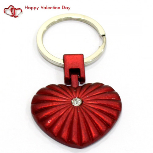 Red Heart with Diamond Keychain & Valentine Greeting Card