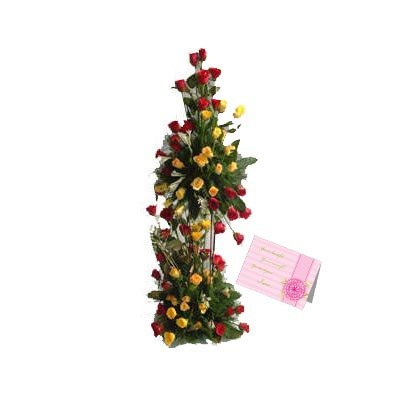 Endless Love - 100 Yellow & Red Roses Arrangement of 3 to 4 feet + Card