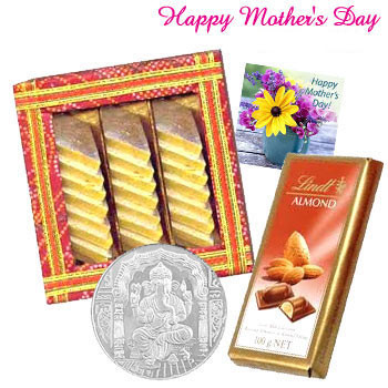 Lovely Touch - Kaju Katli 250 gms, Lindt Chocolate 100 gms, Silver Coin 10 gms and Card