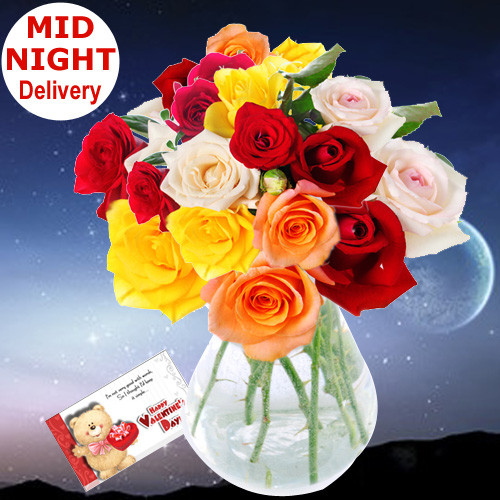 Full of Love - 24 Assorted Roses in Vase + Card
