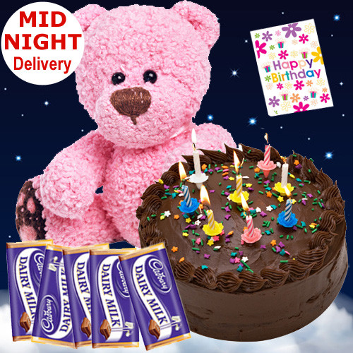 Heartly Wishes - 1 Kg Chocolate Cake + Teddy 6 Inch + 5 Dairy Milk Chocolates + Card