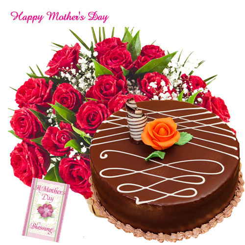 Red Roses for You - 100 Red Roses in Basket, 1/2 Kg Chocolate Cake