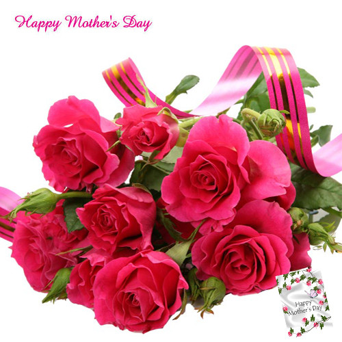 Artificial Red Roses - 12 Artificial Roses Bouquet + Mother's Day Greeting Card