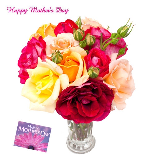 Mix Roses - 25 Artificial Mix Roses + Mother's Day Greeting Card