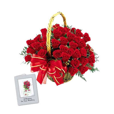 Special 25 - 25 Red Roses in Basket and Card