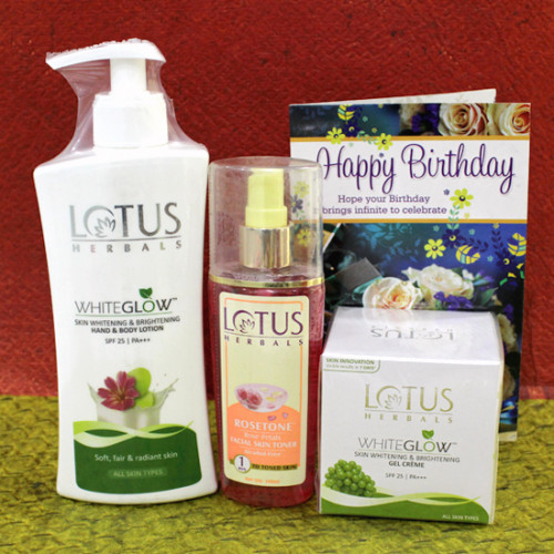 Lotus Delight Gift Hamper - Lotus Body Lotion, Lotus Gel Cream, Lotus Herbals Rose Toner and Card