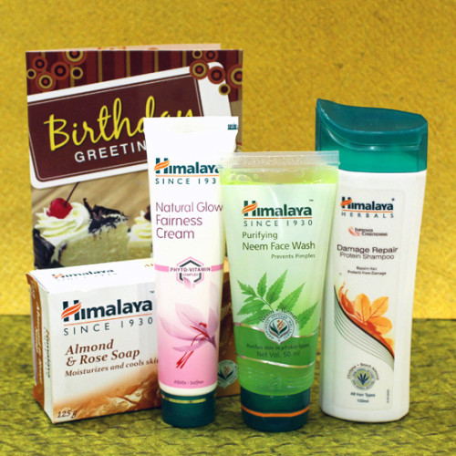 Himalaya Skin Care Hamper - Himalaya Natural Glow fairness Cream, Himalaya Neem Face Wash, Himalaya Shampoo, Himalaya Soap and Card