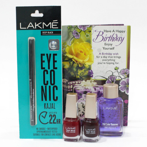 Lakme Fresh Look Combo - Lakme Eyeconic Kajal, 2 Lakme Nail Polish, Lakme Nail Color Remover
