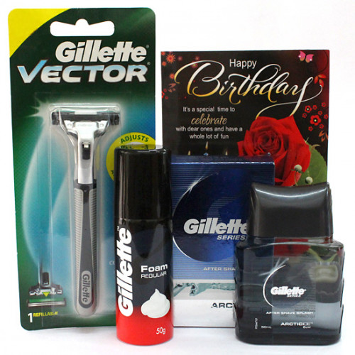 Gillete Combo - Gillette Razor, Gillette Foam, Gillette Aftershave and Card