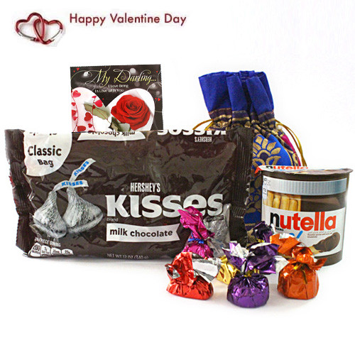 Attached Buddy - Hersheys Kisses Milk Chocolate, Nutella Ferrero and Go, Handmade Chocolates in Designer Potli