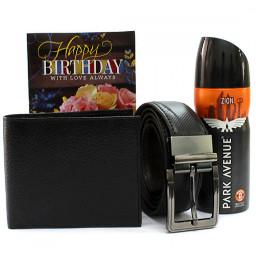 Deo Accesory Combo - Park Avenue Deo, Leather Black Wallet, Leather Black Belt and Card