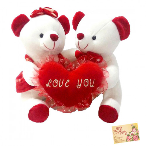 Couple Love - Couple Teddy with Heart and Card