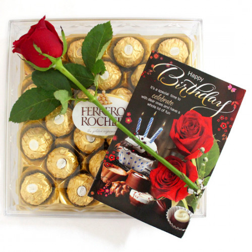 Speciality - Ferrero Rocher 24 Pcs, Artificial Rose
