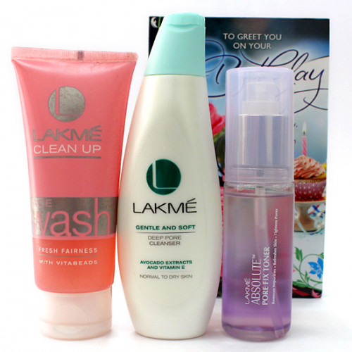 Lakme Combo - Lakme Clean Up Fresh Fairness Face Wash, Lakme Gentle And Soft Deep Pore Cleansing Milk, Lakme Absolute Pore Fix Toner and Card