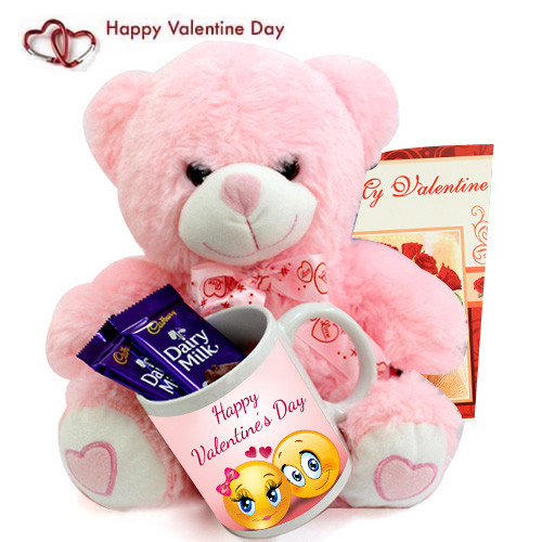 Soft Milky Mug - Happy Valentines Day Mug, 2 Dairy Milk, Teddy 10 inches and Card
