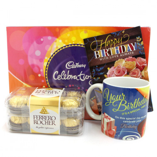 Mug Celebration - Cadbury Celebrations, Ferrero Rocher 16 Pcs, Happy Birthday Mug and Card