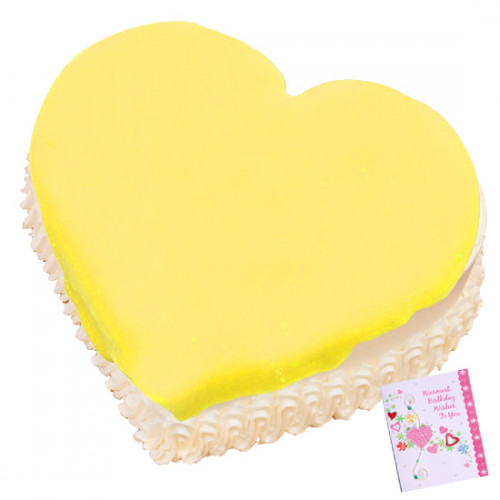 1.5 Kg Pineapple Heart Shaped Cake & Card