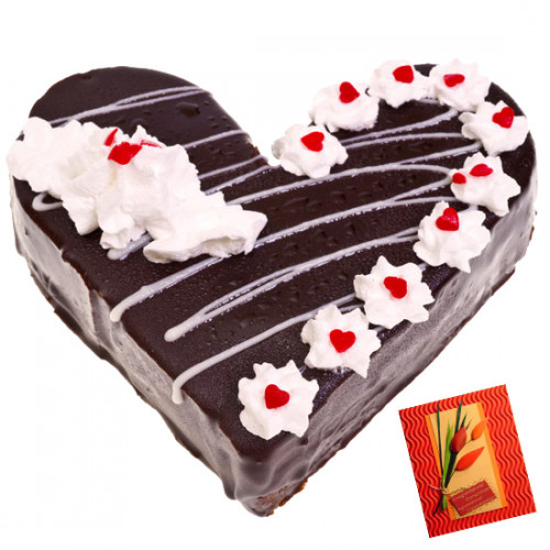 1.5 Kg Black Forest Heart Shaped Cake & Card