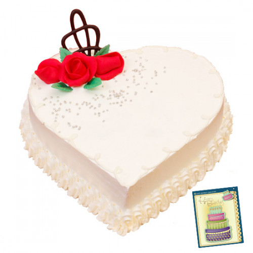 1.5 Kg Vanilla Heart Shaped Cake & Card