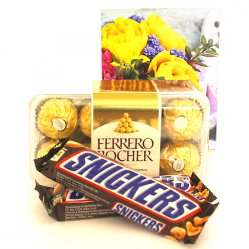 Snicky Chocolate - Ferrero Rocher 16 Pcs, 2 Snicker and Card