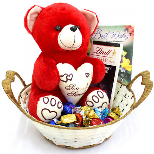 Handmade Love - Lindt Excellence Chocolates, Teddy 10 inch, Assorted Truffle Chocolates 50 gms, Hand Made Chocolates 50 gms and Card