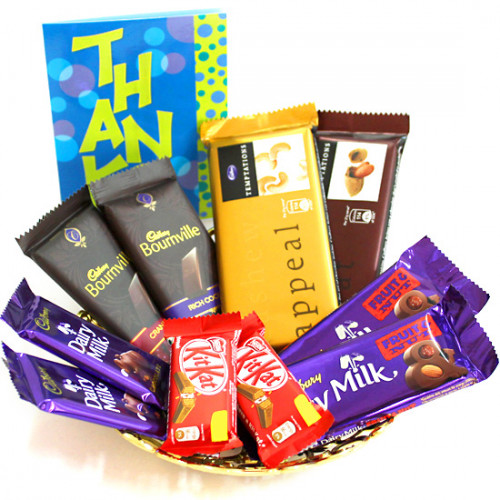 Chocolates for You - 2 Temptations, 2 Bournville, 2 Dairy Milk Fruit n Nut, 2 Dairy Milk, 2 Kit Kat and Card