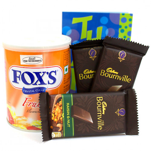 Dark Love - Fox's Fruits Flavoured Tin, 3 Bournville and Card