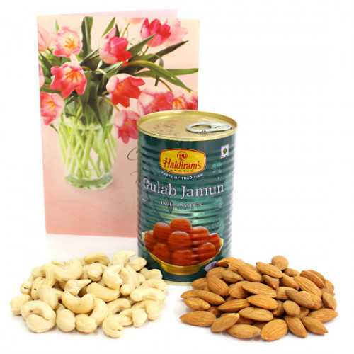 Jamuny Nut - Almonds and Cashews, Gulab Jamun Tin 500 gms and Card