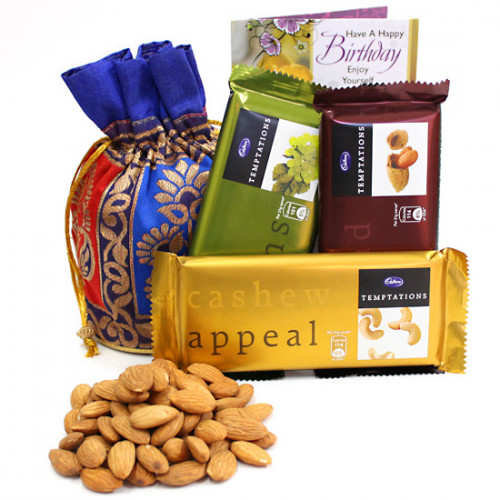 Fancy Treat - Almonds in Potli (D), 3 Temptations and Card