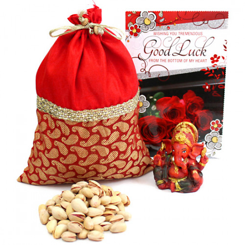 Glowing Gift - Pistachio Potli (D), Red Ganesh Idol