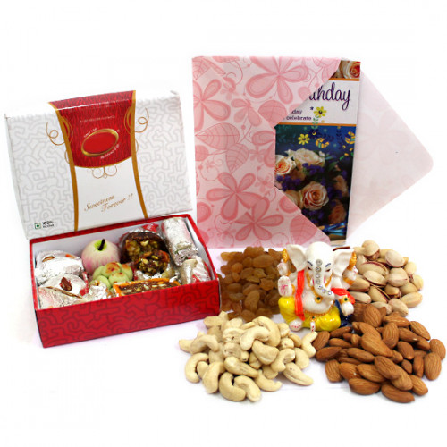 Incredible Treat - Assorted Dryfruits, Kaju Mix 250 gms, Decorative Ganesh Idol and Card