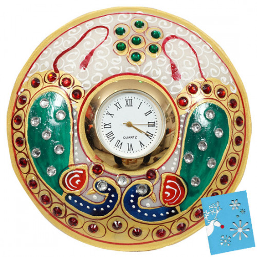 Round Peacock Marble Clock