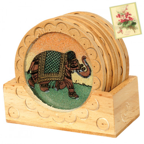 Ethnic Wooden Tea Coaster
