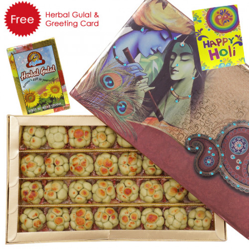Holi Sweet Kaju Sitafal, Herbal Gulal and Greeting Card