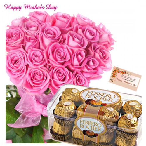 Rose N Rocher - 18 Pink Roses Bunch, Ferrero Rocher 16 Pcs