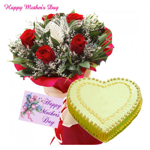 Rose Pina Treat - 20 Red Roses, 1 Kg Pineapple Cake Heart Shaped and Card