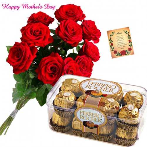 Forever Love - Ferrero Rocher 16 Pcs, 6 Artificial Red Rose and Card