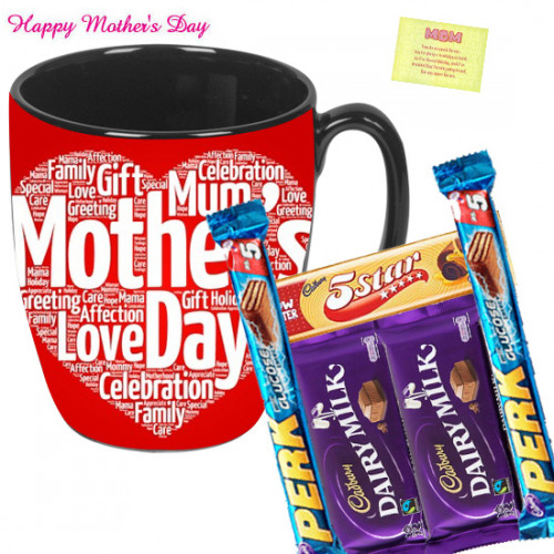 Mug N Bars - Mother's Day Personalized Mug, 5 Assorted Cadbury Bars and Card