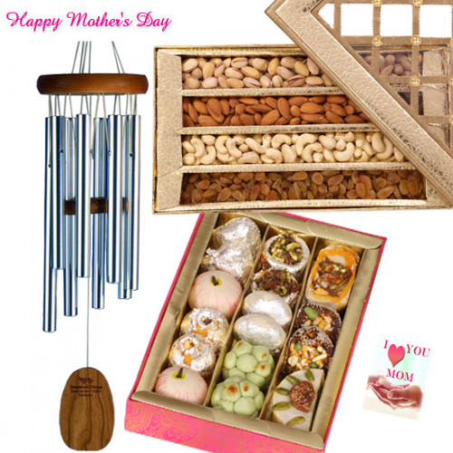 Melody For Mom - Wind Chimes, Kaju Mix 250 gms, Assorted Dryfruits 200 gms and Card