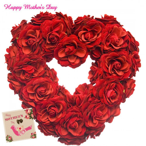 Rosy Heart - 75 Red Roses Heart Shape Arrangement and card