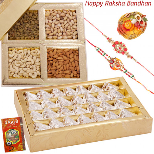 Deserve the Best - Kaju Anjir Roll, Assorted Dry Fruits in Box with 2 Rakhi and Roli-Chawal