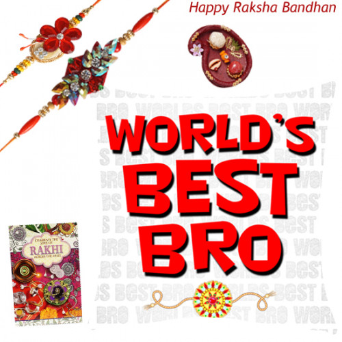 Bro's Delight - World's Best Bro Personalized Cushion with 2 Rakhi and Roli-Chawal