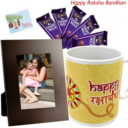 Personally for Her - Happy Rakshabandhan mug, Photo Frame, Dairy Milk 5 Pcs