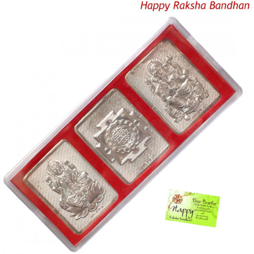Silver Laxmi Ganesha Yantra - 3 Grams (Rakhi & Tika NOT Included)