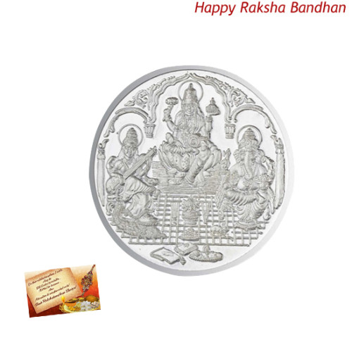 Silver Trimurti Coin - 5 Grams (Rakhi & Tika NOT Included)