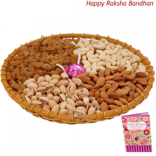 Crunchy Perfect Tray - Assorted Dryfruits in Tray with a Handmade Chocolates 500 gms (Rakhi & Tika NOT Included)
